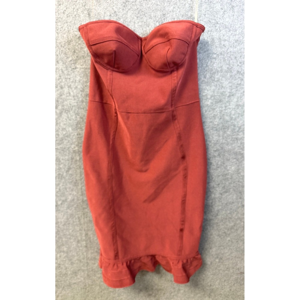 Windsor‎ Terracotta Rust Bandage Bodycon Strapless Ruffle Sweetheart Neck Dress
